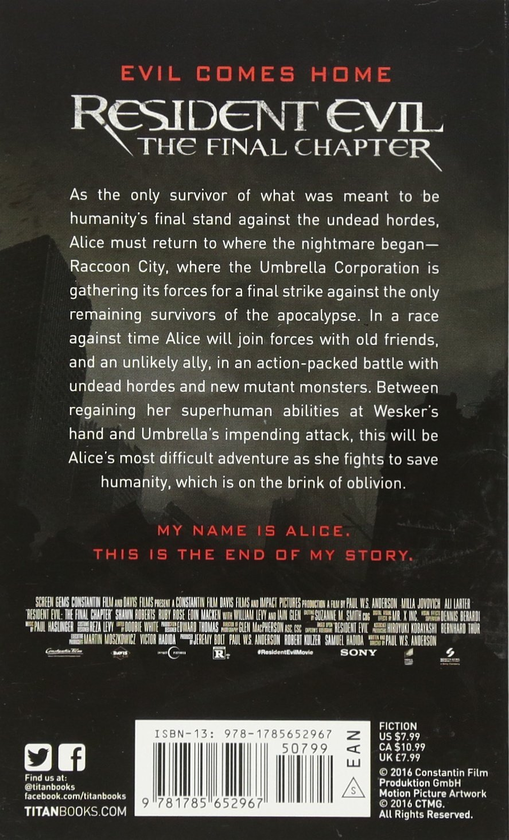 Бумажная книга «Resident Evil: The Final Chapter (The Official Movie Novelization)», автор Тим Ваггонер - фото №1
