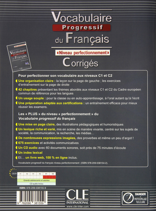Паперова книга «Corriges vocabulaire progressif du francais niveau perfectionnement (French Edition) », автор Клер Мікель - фото №1