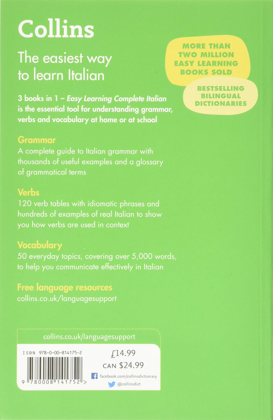 Бумажная книга «Collins Easy Learning. Complete Italian Grammar Verbs Vocabulary. 3 Books in 1» - фото №1