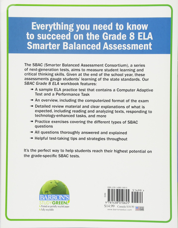 Паперова книга «SBAC Grade 8 ELA: Smarter Balanced», автор Кiм Лозе - фото №1