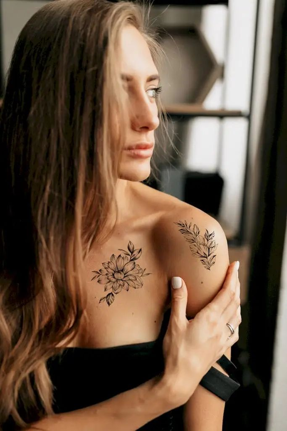 «Тимчасове тату Tattooshka Квіти з гілочкою (L-25)», бренда Tattooshka - фото №1
