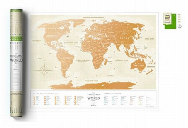 «Скретч карта мира 1DEA.me Travel Map Gold World», бренда 1DEA.me - фото №1