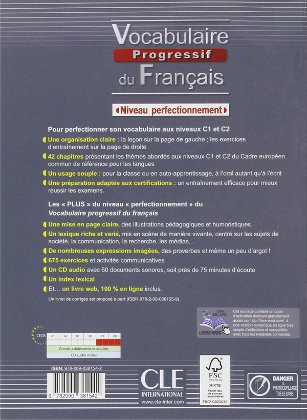 Паперова книга «Vocabulaire progressif du français - Niveau perfectionnement », автор Клер Мігель - фото №1