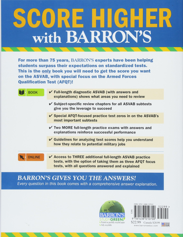 Бумажная книга «Barron's ASVAB with Online Tests», автор Терри Л. Дюран - фото №1