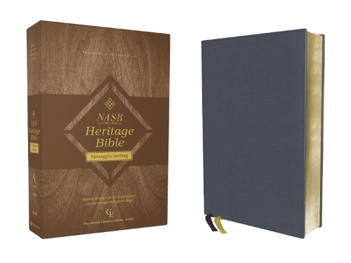 [object Object] «NASB, Heritage Bible, Passaggio Setting, Genuine Leather, Buffalo, Blue, 1995 Text, Art Gilded Edges, Comfort Print: Elegantly uniting single and double columns into one Passaggio Setting Bible design», автор Zondervan - фото №1