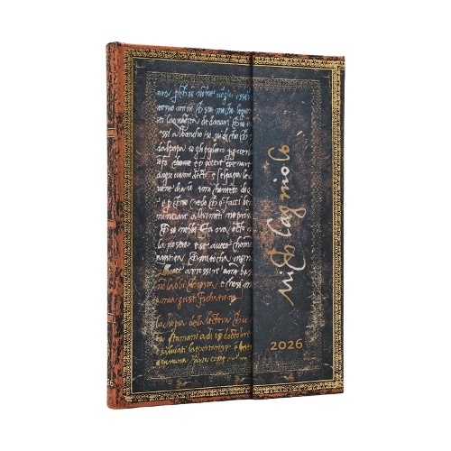 Бумажная книга «2026 Michelangelo, Handwriting (Embellished Manuscripts Collection) Midi 12-month Vertical Hardcover Flexi Dayplanner 2026 (Wrap Closure)», автор Paperblanks - фото №1