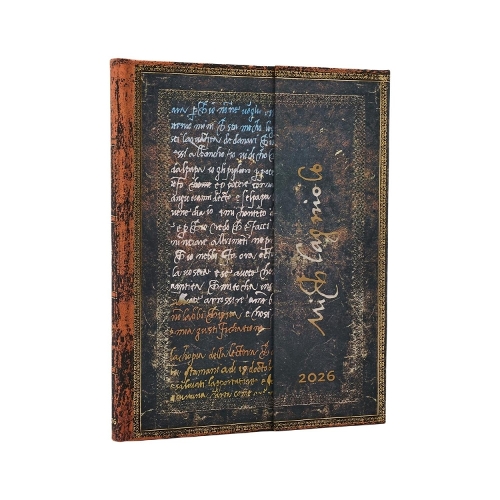 Бумажная книга «2026 Michelangelo, Handwriting (Embellished Manuscripts Collection) Ultra 12-month Verso Hardcover Flexi Dayplanner 2026 (Wrap Closure)», автор Paperblanks - фото №1