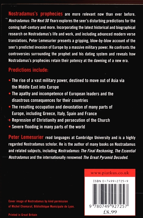 Паперова книга «Nostradamus. The Next 50 Years», автор Пітер Лемізюр'є - фото №1
