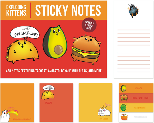 [object Object] «Exploding Kittens Sticky Notes. 488 Notes Featuring Tacocat, Avocato, Royale with Fleas, and More » - фото №1