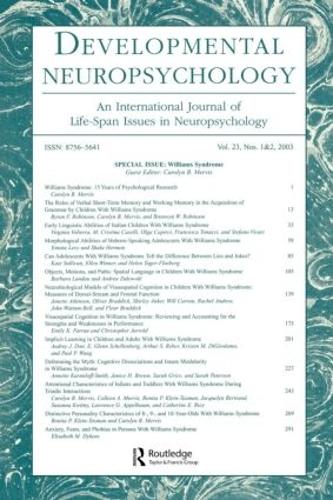 Бумажная книга «Williams Syndrome: A Special Double Issue of developmental Neuropsychology» - фото №1