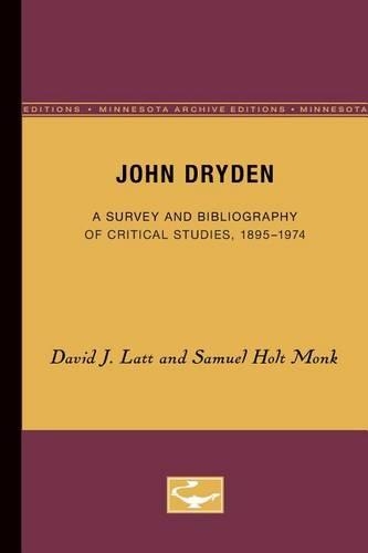 Паперова книга «John Dryden: A Survey and Bibliography of Critical Studies, 1895-1974», авторів Девід Дж. Латт, Семюел Холт Монк - фото №1
