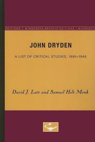 Бумажная книга «John Dryden: A List of Critical Studies, 1895-1948», автор Сэмюэл Холт Монк - фото №1