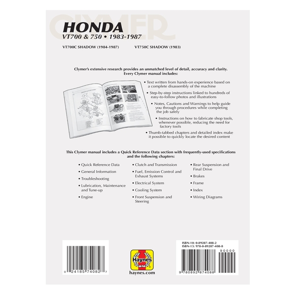 Бумажная книга «Honda VT700 & VT750 Shadow Motorcycle (1983-1987) Service Repair Manual», автор Haynes Publishing - фото №1