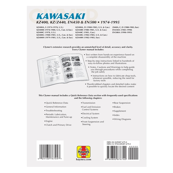 Бумажная книга «Kawasaki KZ400/Z440 EN450/500 74-95», автор Haynes Publishing - фото №1