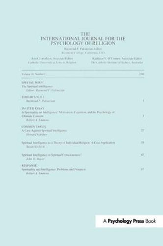 Паперова книга «Spiritual Intelligence: A Special Issue of the International Journal for the Psychology of Religion» - фото №1