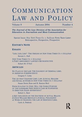 Бумажная книга «New York Times Co. v. Sullivan Forty Years Later: Retrospective, Perspective, Prospective:a Special Issue of communication Law and Policy» - фото №1