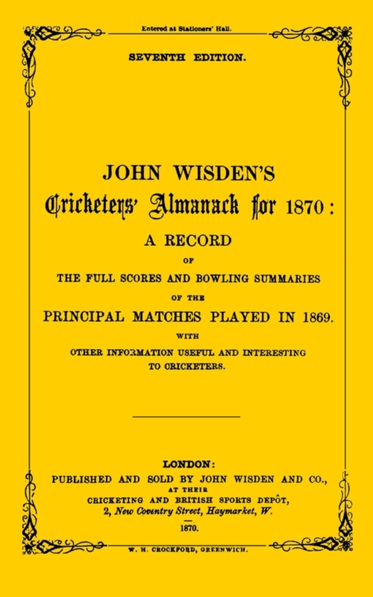 Бумажная книга «Wisden Cricketers' Almanack 1870» - фото №1