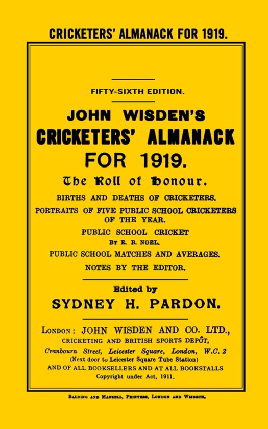 Бумажная книга «Wisden Cricketers' Almanack 1919» - фото №1