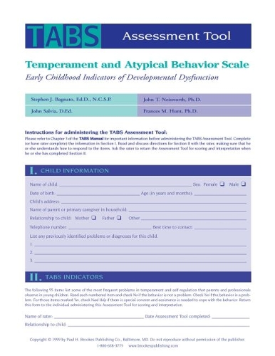 Бумажная книга «Temperament and Atypical Behavior Scale (TABS) Assessment Tool: Early Childhood Indicators of Developmental Dysfunction», авторов Фрэнсис М. Хант, Джон Дж. Сальвия, Джон Т. Нейсворт, Стивен Дж. Баньято - фото №1