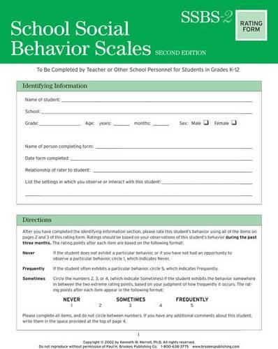 Бумажная книга «School Social Behavior Scales  Rating Scales», автор Кеннет В. Меррелл - фото №1