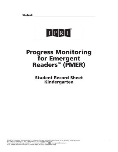 Паперова книга «PMER Student Record Sheets: Kindergarten», автор Brookes Publishing co - фото №1