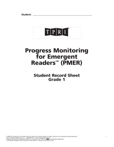 Паперова книга «PMER Student Record Sheets: Grade 1», автор Brookes Publishing co - фото №1