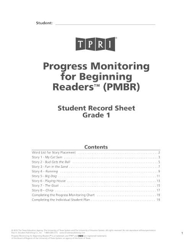 Паперова книга «PMBR Student Record Sheets: Grade 1», автор Brookes Publishing co - фото №1
