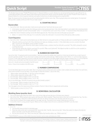 Паперова книга «Number Sense Screener™ (NSS™) K-1: Quick Script», авторів Джозеф Дж. Глаттінг, Ненсі К. Джордан, Ненсі Дайсон - фото №1
