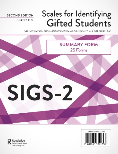 Паперова книга «Scales for Identifying Gifted Students (SIGS-2): Summary Forms (25 Forms)», авторів Гейл Р. Райзер, Кетлін МакКоннелл, Лайла Й. Сангурас, Тодд Кеттлер - фото №1