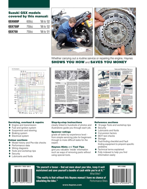 Бумажная книга «Suzuki GSX600/750F & GSX750 (98 - 03) Haynes Repair Manual», автор Haynes Publishing - фото №1