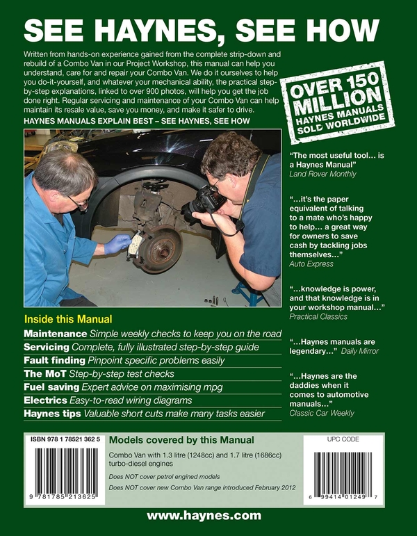 Паперова книга «Vauxhall/Opel Combo Diesel Van (Oct 2001 to Jan 2012) 51 to 61 Haynes Repair Manual», автор Мартін Рендалл - фото №1