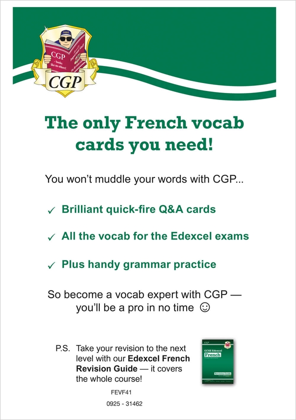Бумажная книга «New GCSE Edexcel French: Vocabulary Revision Question Cards (for exams from 2026)», автор CGP Books - фото №1