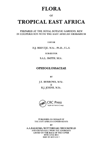 Бумажная книга «Flora of Tropical East Africa - Ophioglossaceae (2001)», авторов Джон Эрик Берроуз, Р.Дж. Джонс - фото №1