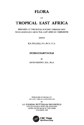 Паперова книга «Flora of Tropical East Africa - Hydrocharitaceae (1989)», автор Р. М. Полхілл - фото №1
