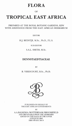 Бумажная книга «Flora of Tropical East Africa - Dennstaetiacea (2000)», автор Бернард Вердкорт - фото №1