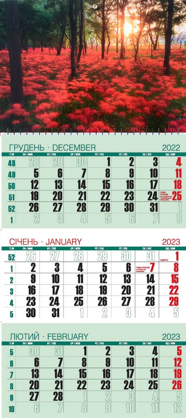 Календар Квартальний на 2023 Багряне поле