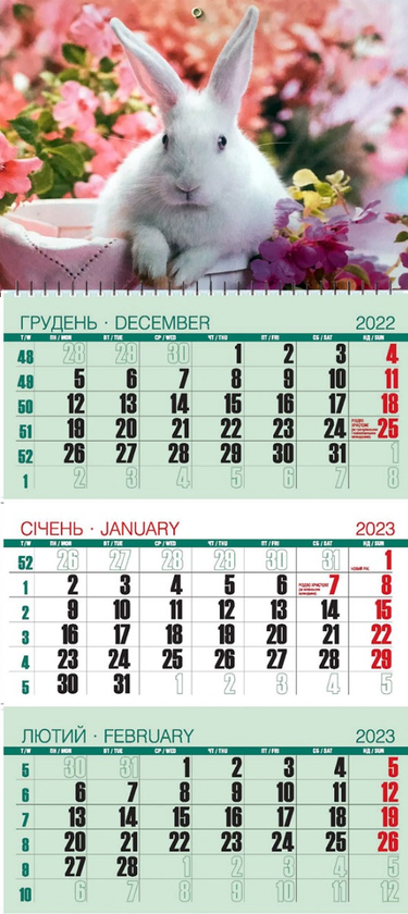Календар Квартальний на 2023 Білий кролик
