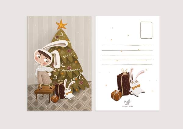  «Листівка PollyArt Новорічна ялинка. Хлопчик-зайчик», бренда PollyArt - фото №1