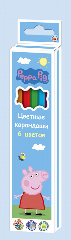 «Кольорові олівці Peppa Pig 6 кольорів (119699)», брендів Росмэн-Пресс, Перо - фото №1