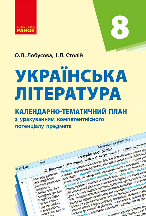 Українська література. 8 клас. Календарно-тематичний...