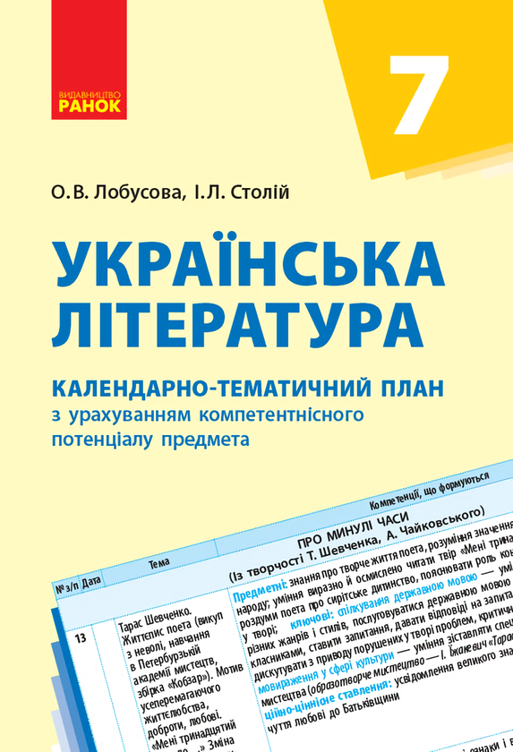 Книга Українська література. 7 клас. Календарно-тематичний...