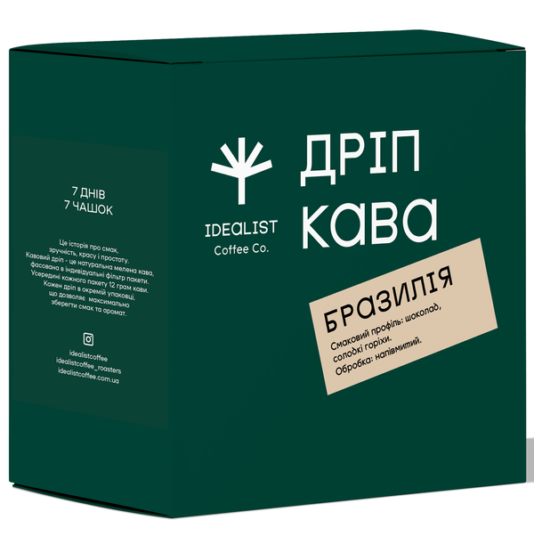 «Кофе молотый для приготовления фильтр-кофе Idealist Coffee Drip Box Бразилия 7х12 г», бренда Idealist Coffee - фото №1