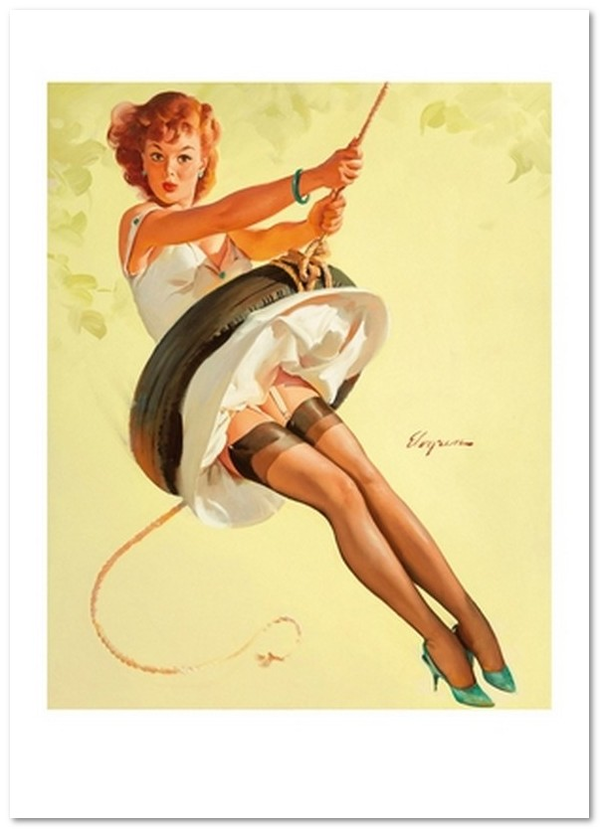 «Открытка Gil Elvgren — Swingin' Sweetie, Brown & Bigelow calendar illustration (GE26)», бренда Artistic Card - фото №1