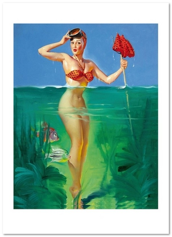  «Открытка Gil Elvgren — Surprise Catch, Brown & Bigelow calendar pin-up (GE28)», бренда Artistic Card - фото №1