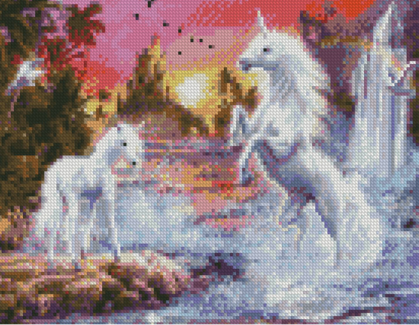  «Набор алмазной мозаики Strateg Единороги у водопада 30х40 см (HX326)», бренда Strateg - фото №1