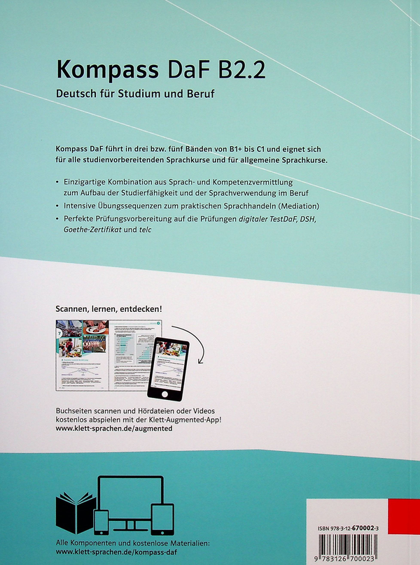 Паперова книга «Kompass DaF B2.2 Kurs- und Übungsbuch mit Audios und Videos», авторів Фридерік Джин, Брігіт Браун, Надя Фюгерт, Ільза Сандер, Клаус Мауч, Даніела Шмайзер - фото №1