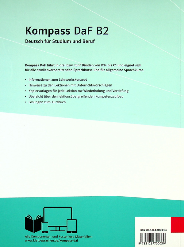 Паперова книга «Kompass DaF B2 Unterrichtshandreichung», авторів Ільза Сандер, Верена Джилмоцці - фото №1