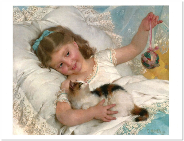 «Открытка Emile Munier — Little Girl and Cat (EMU02)», бренда Artistic Card - фото №1