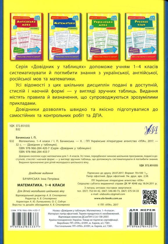 Бумажная книга «Математика. 1-4 класи», автор Инна Бачинская - фото №1