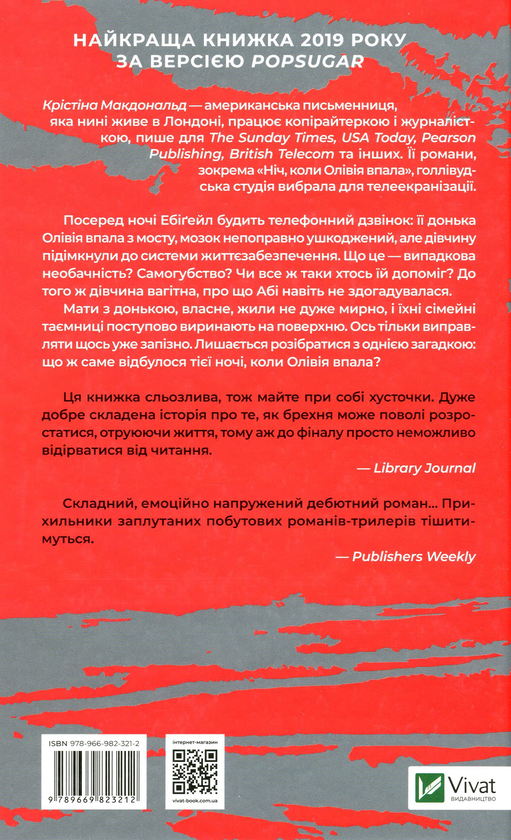 Паперова книга «Ніч, коли Олівія впала», автор Крістіна Макдональд - фото №1